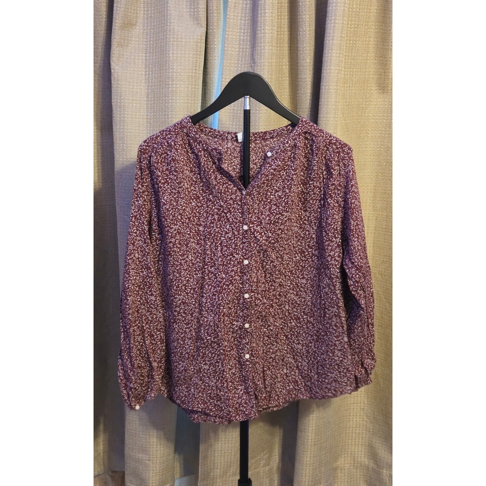 Old Navy Long Sleeve Floral Print Button Up Blouse Women's Size Small Maroon